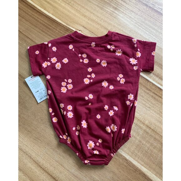 Cat & Jack Baby Girl Floral Bodysuit Romper Maroon Red - Picture 3 of 8